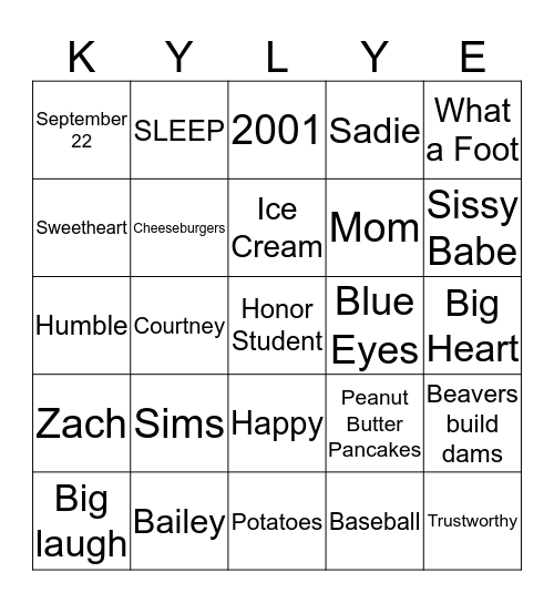 Kyla Bingo Card