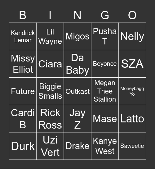 757 Smokes Hip Hop Bingo Card