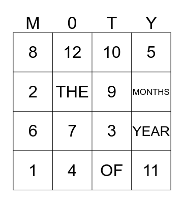 MONTHS OF THE YEAR Bingo Card