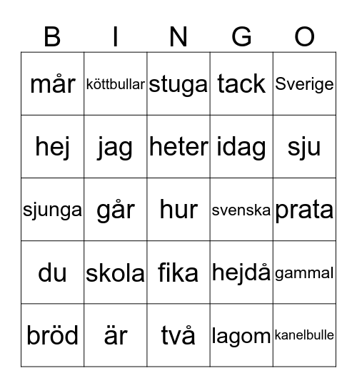 Svensk bingo Card