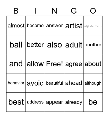 Ejemplo Rachel Bingo Card