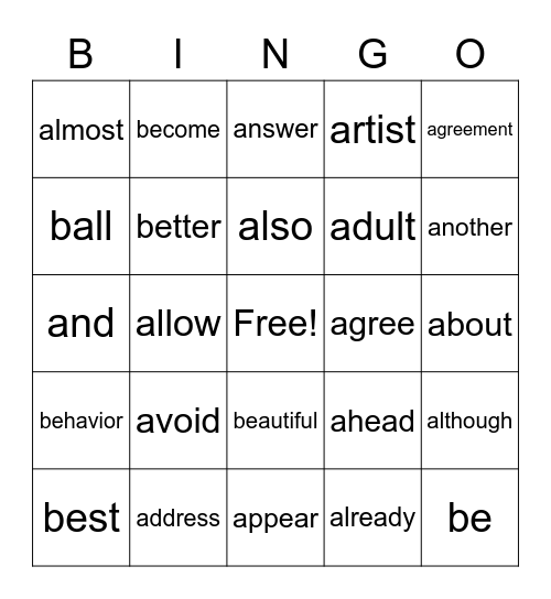 Ejemplo Rachel Bingo Card