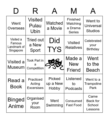 June Holidays (Drama) V2 Bingo Card