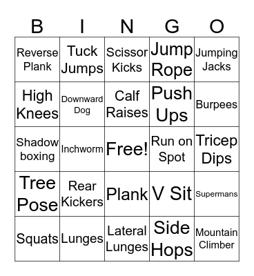Fitness Bingo Card