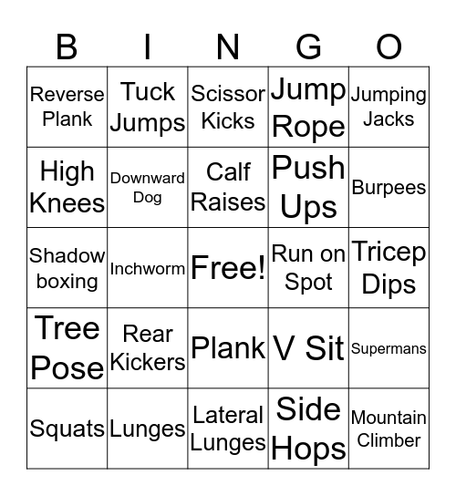 Fitness Bingo Card