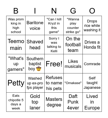 Sgt Jam Jar Bingo Card