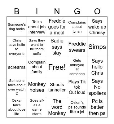 Quake or maddie Bingo Card