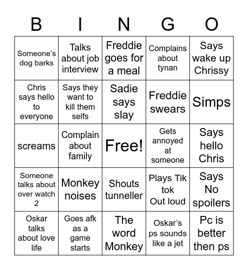 Quake or maddie Bingo Card