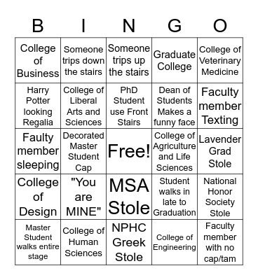 Iowa State Graduation Bingo Card