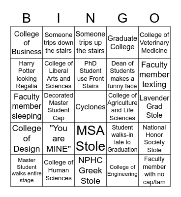 Iowa State Graduation Bingo Card