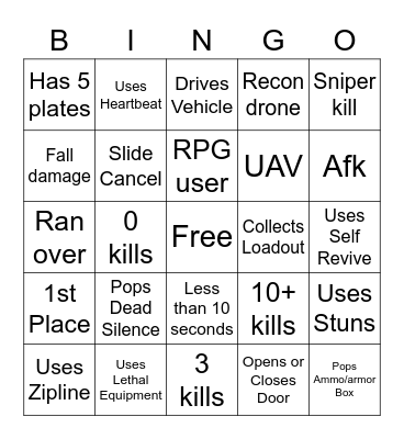 Warzone Bingo Solos Bingo Card