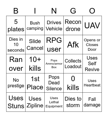 Warzone Bingo Solos Bingo Card