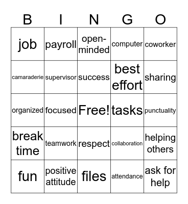 Workplace Bingo Card