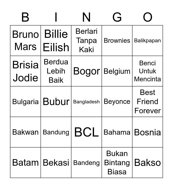 Bingonye Raisha Bingo Card