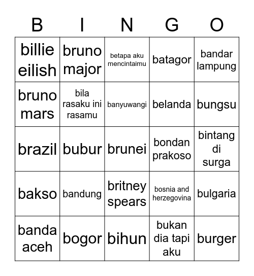 bingo esta Bingo Card