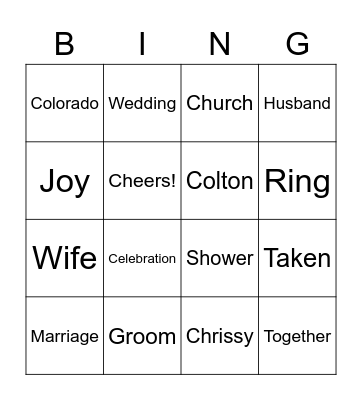 Bingo for Chrissy! Bingo Card