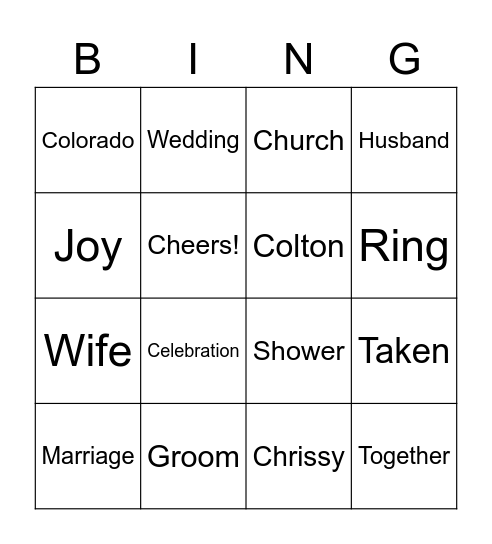 Bingo for Chrissy! Bingo Card