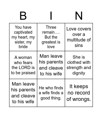 Dawn's Bridal Shower Bingo Card