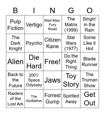 Classic Movie Bingo Card