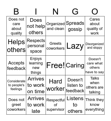 Are You A Good Employee? Bingo Card