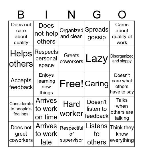 Are You A Good Employee? Bingo Card