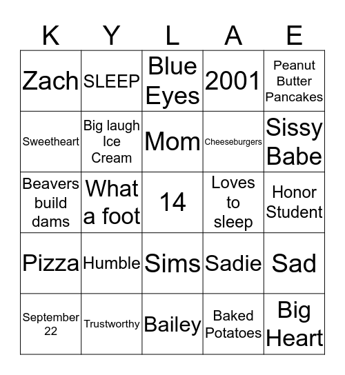 KYLA Bingo Card