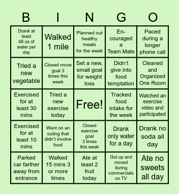 Get Fit Bingo Card