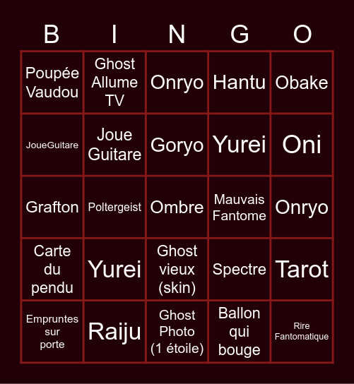 BINGO PHASMO Shiro Bingo Card