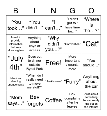 The Visit Bingo Card