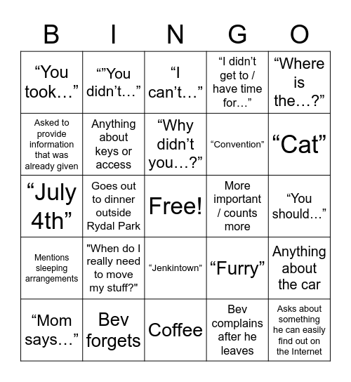 The Visit Bingo Card