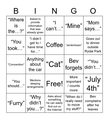 The Visit Bingo Card