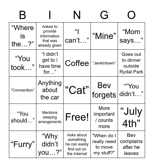 The Visit Bingo Card