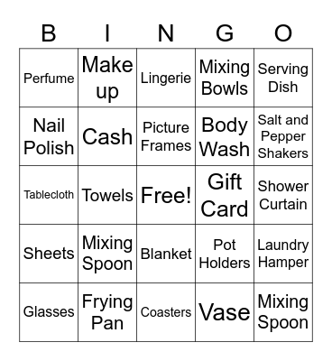 Sophia's Bridal Bingo Card