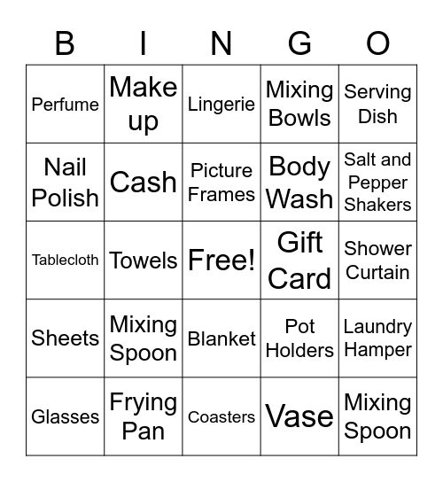 Sophia's Bridal Bingo Card
