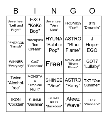 Kpop Summer songs Bingo Card