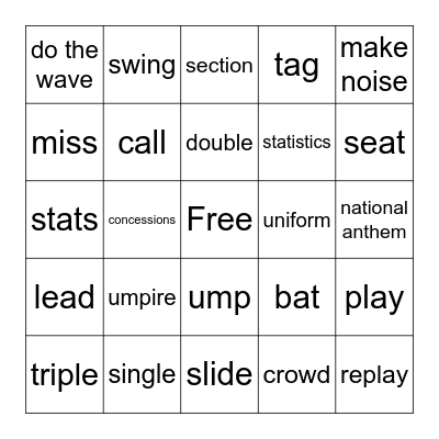 Baseball Lingo Bingo 2 Bingo Card
