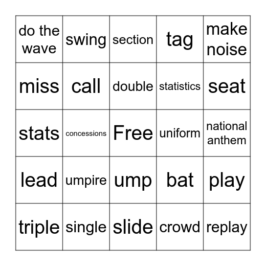 Baseball Lingo Bingo 2 Bingo Card