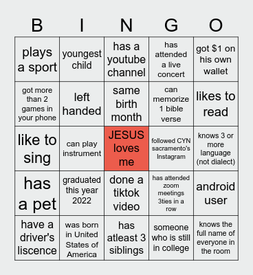 SACFAM BINGO Card