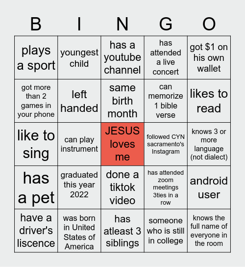 SACFAM BINGO Card
