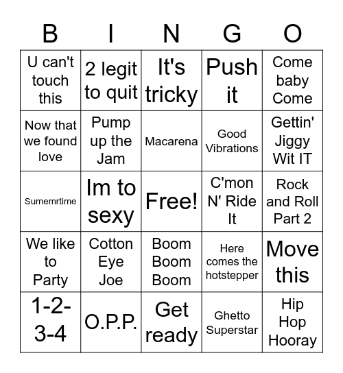 Jock Jams Bingo Card