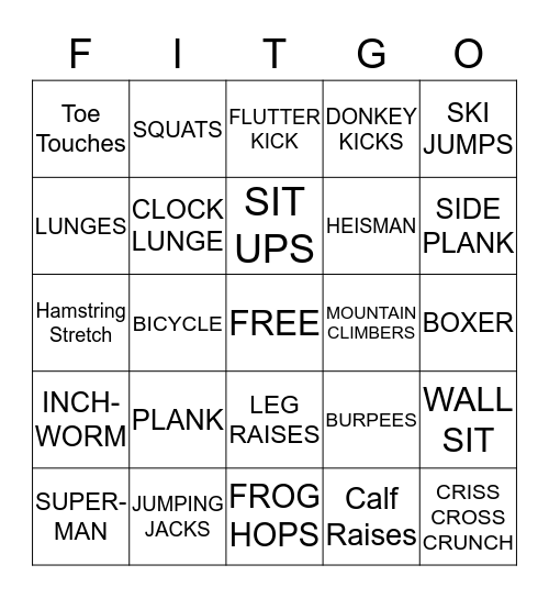 FITNESS BINGO Card