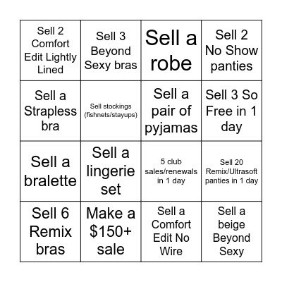 La Senza 235 BINGO Card