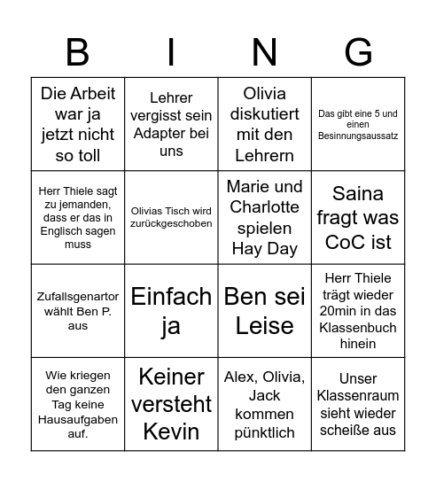 Lehrer Bingo Card