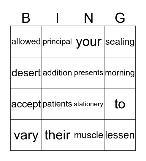 HOMOPHONE BINGO Card