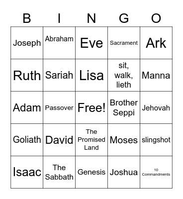 Old Testament Bingo, first half Bingo Card