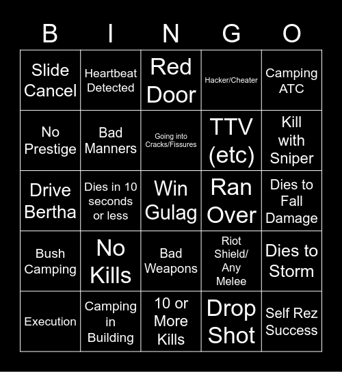 Warzone Bingo Card