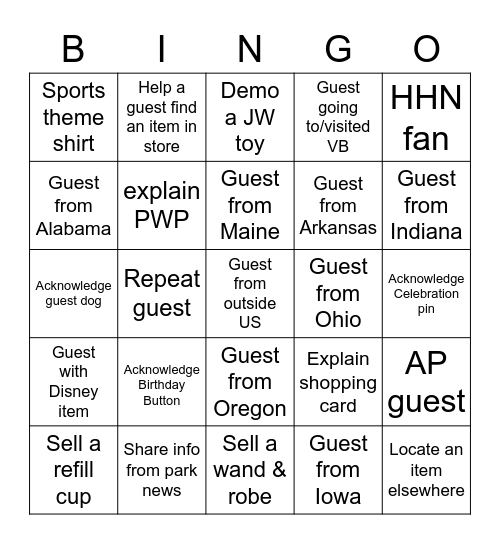Getting to know your Guests! Coverall Bingo! Bingo Card