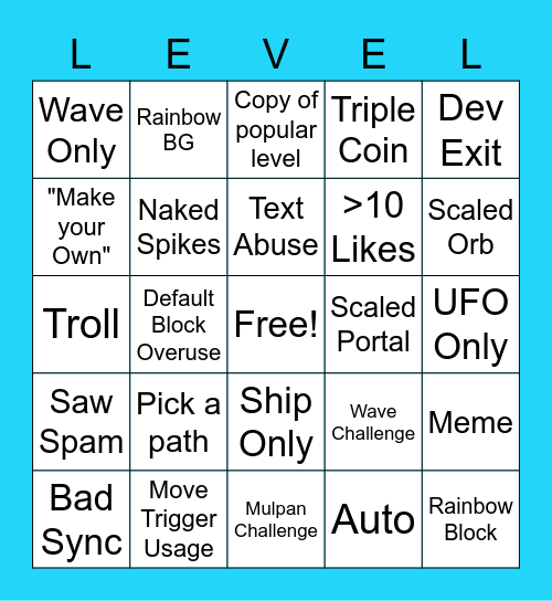 Recent Level Bingo v2 Bingo Card