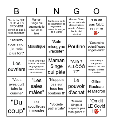 Les repas à la maison 2022 Bingo Card