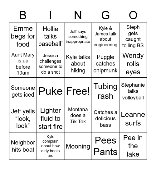 Forced Family Fun Bingo Card